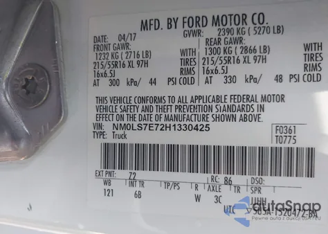 2017 Ford Transit Connect Xl from USA, damaged, VIN NM0LS7E72H1330425